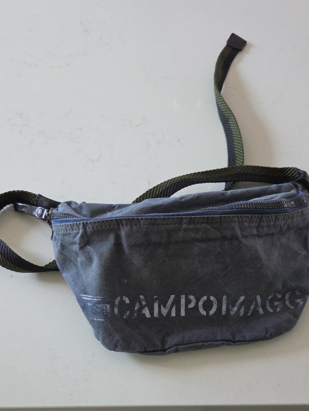 Campomaggi Blue Gray Canvas Belt Bag with Black Strap